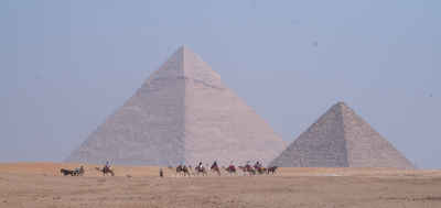 Giza Pyramids with Camel Caravan, Egypt