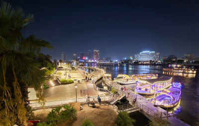 Nile Corniche Cairo Night View with Boats