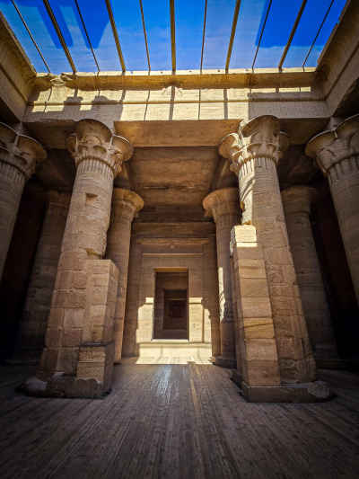 Philae Temple Grand Colonnade Interior Aswan Egypt