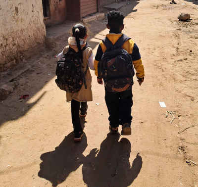 Two Children Walking to School, Qena Upper Egypt