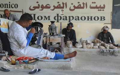 Alabaster Artisans Crafting Stone in Pharaonic Art House
