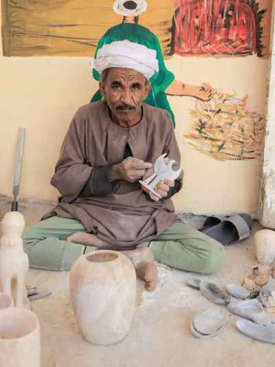 Elderly Alabaster Craftsman at Work in Al-Qurna, Luxor