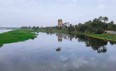 Nile River Greenery and Reflections, Qena Egypt