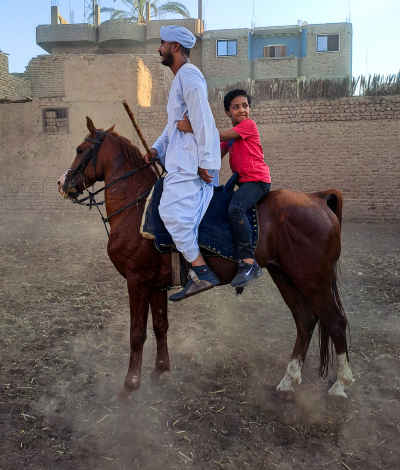 Man and Child Riding Horse, Qena Upper Egypt