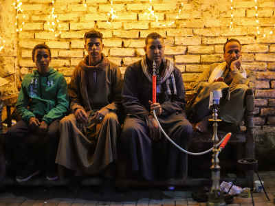 Young Men Smoking Shisha at Moulid Al-Nabi, Qena