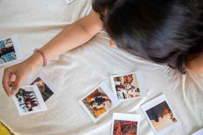 A girl is looking at her personal photos