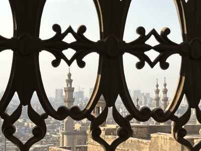 Historic Cairo Mosques and Minarets Framed Through Islamic Architecture