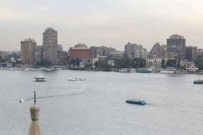Boats on the Nile River Cairo Skyline View