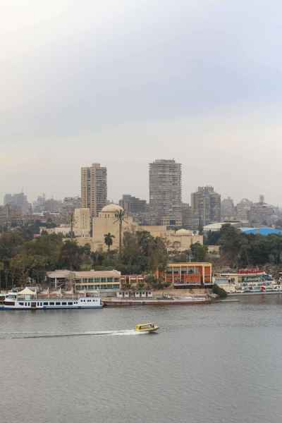 Boats on the Nile River Cairo Skyline View 3