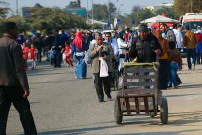 Cairo International Book Fair 2017 Crowd Street Scene with Cart