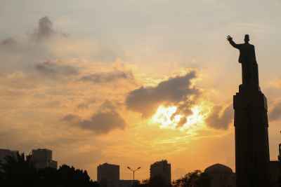 Wide View of Saad Zaghloul Statue at Sunset in Cairo, Egypt