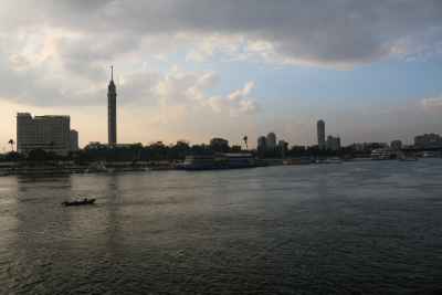 Cairo Tower and Nile River at Sunset