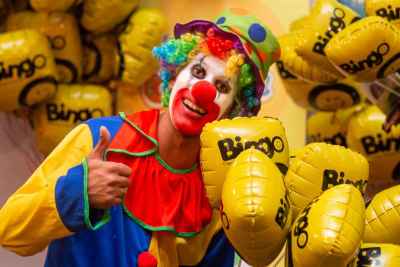 Clown in Costume With Bingo Branded Balloons, Cairo