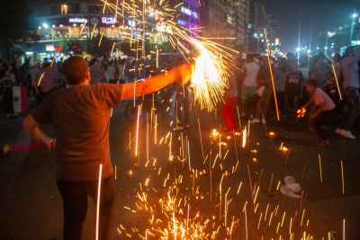 Steel Wool Sparks Street Celebration Mohandessin Cairo Night