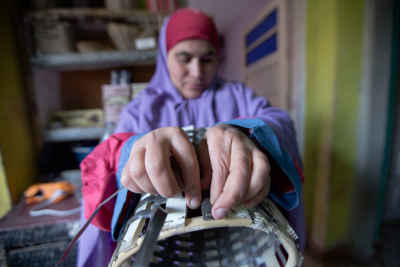 Egyptian Local Artisan Creating Handmade Bamboo Crafts in Egypt