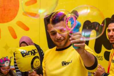 Bingo Entertainer Blowing Giant Soap Bubbles, Cairo Event