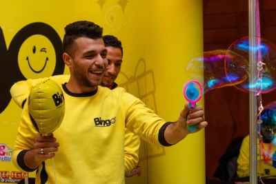Bingo Entertainer Blowing Giant Soap Bubbles, Cairo Event