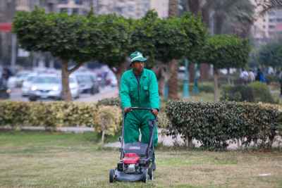 Man mowing grass in a Cairo park