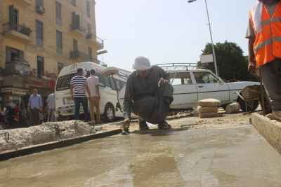 Ramses Square Cairo Street Workers Repairing Sidewalk Daytime