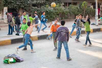 Boys Playing Street Football on Sudan Street Cairo