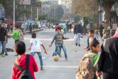 Children Playing Street Football on Sudan Street Cairo