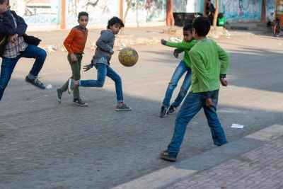 Boys Playing Street Football on Sudan Street Cairo