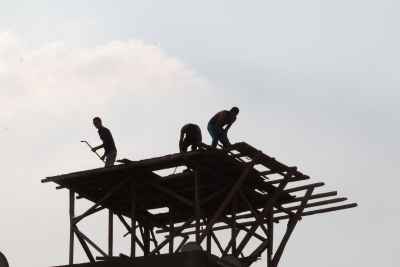 Workers Building Wooden Framework of a Pigeon Tower (Burg Hamam), Cairo, Egypt