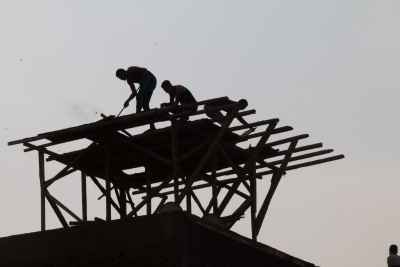 Workers Building Wooden Framework of a Pigeon Tower (Burg Hamam), Cairo, Egypt 2