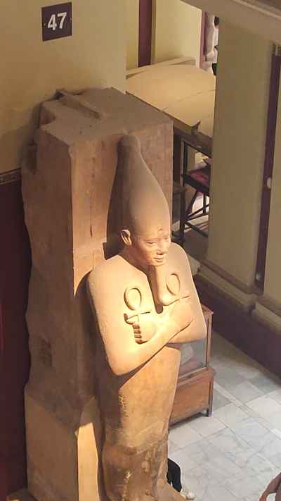 Pharaonic Royal Statue Holding Ankh, Egyptian Museum Cairo