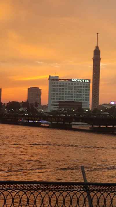 Nile River Sunset with Cairo Tower, Corniche View