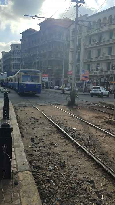 Historic Alexandria Tram Running on Street Tracks