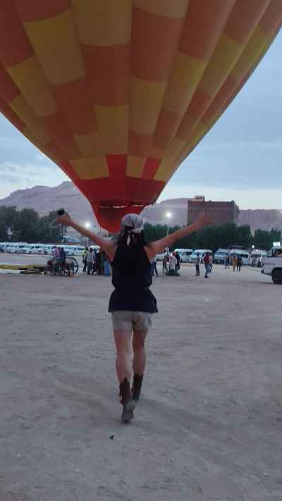 Tourist at Hot Air Balloon Launch Site, Luxor West Bank