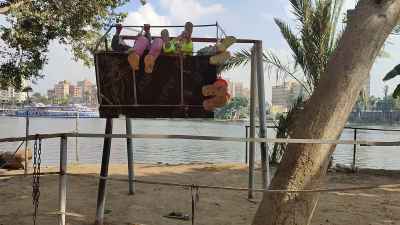 Children Playing on Swing, Dahab Island Nile Giza
