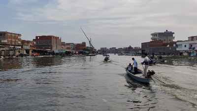 Fishermen Rowing on Nile Canal, Shakhlouba Island Egypt