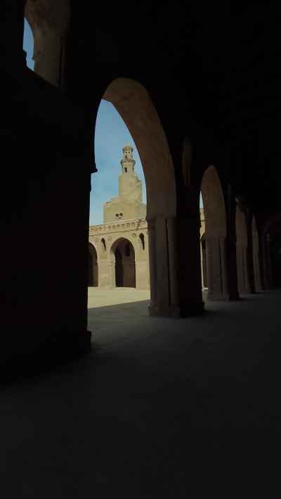 Ibn Tulun Mosque Minaret Framed by Courtyard Arches, Cairo