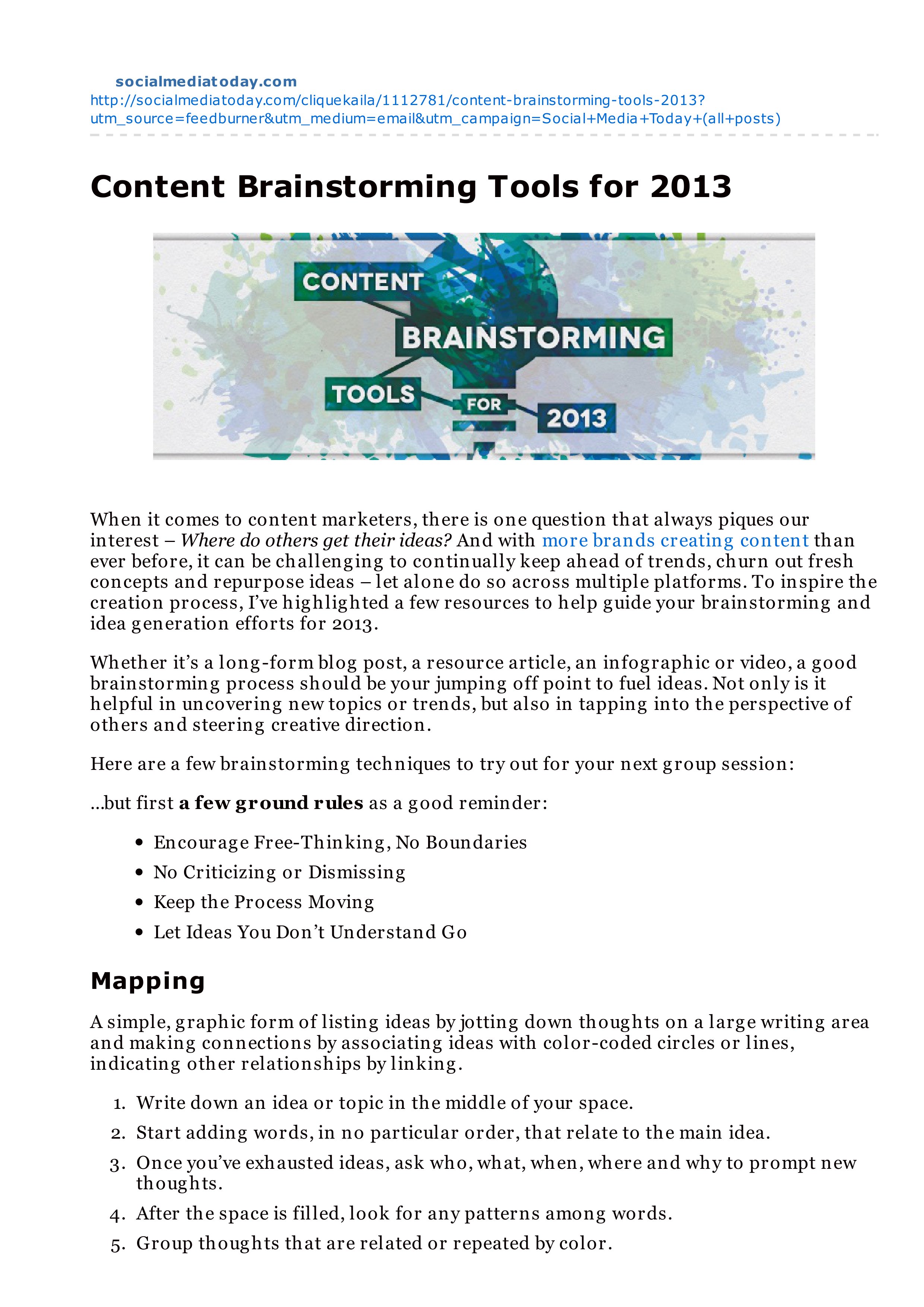 Content Brainstorming Tools for 2013