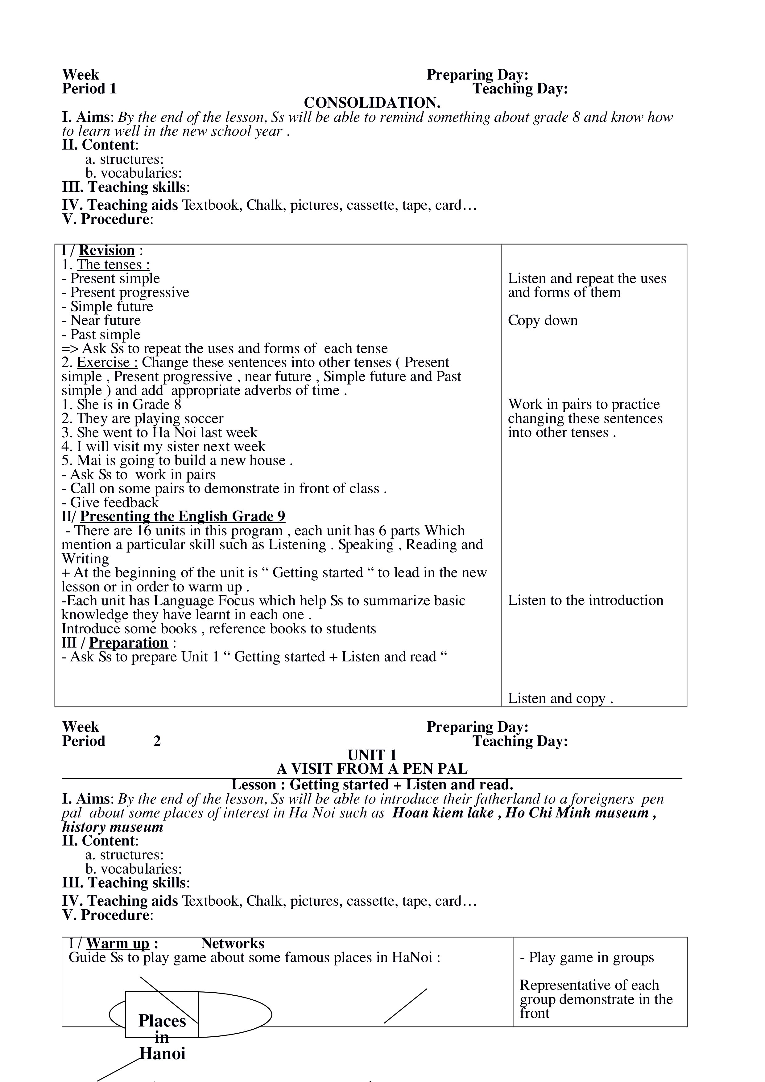 teaching plane 9 teaching plan english 9 school year 2009 2010 week preparing day period 1 teaching