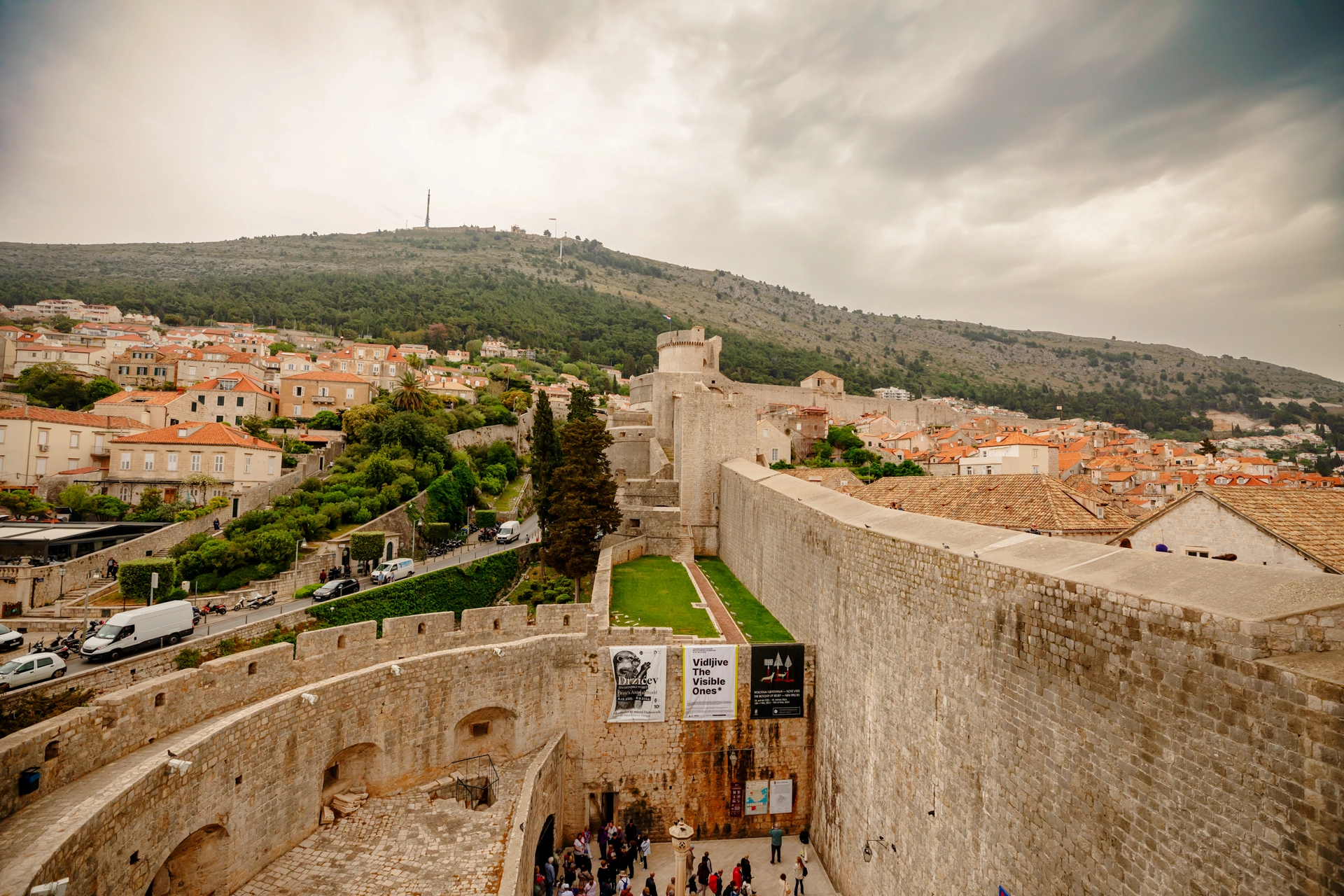 Overlooking Dubrovnik's Towering City Walls and Surrounding Landscape