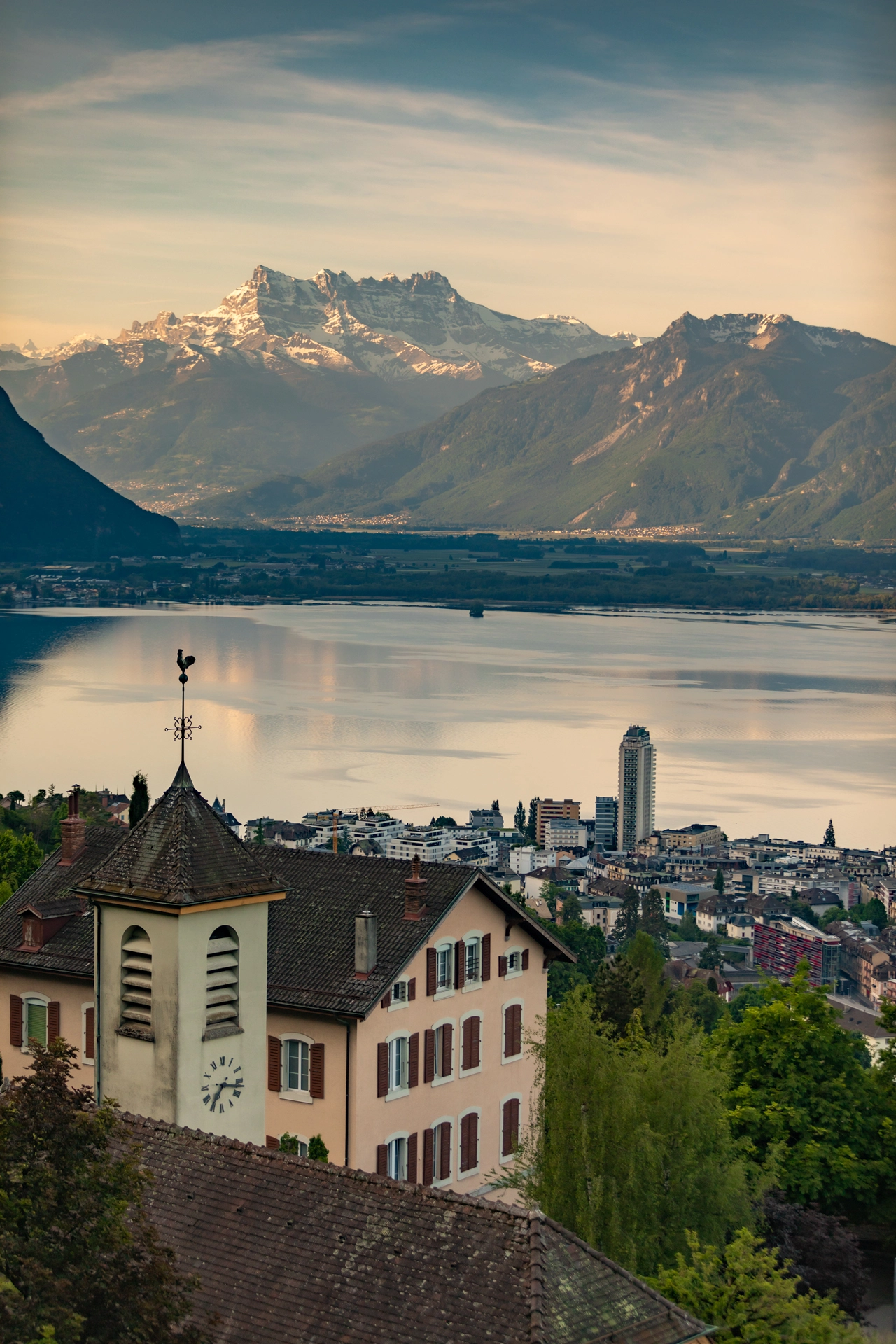 Sunrise Over Montreux with Dents du Midi in the Distance