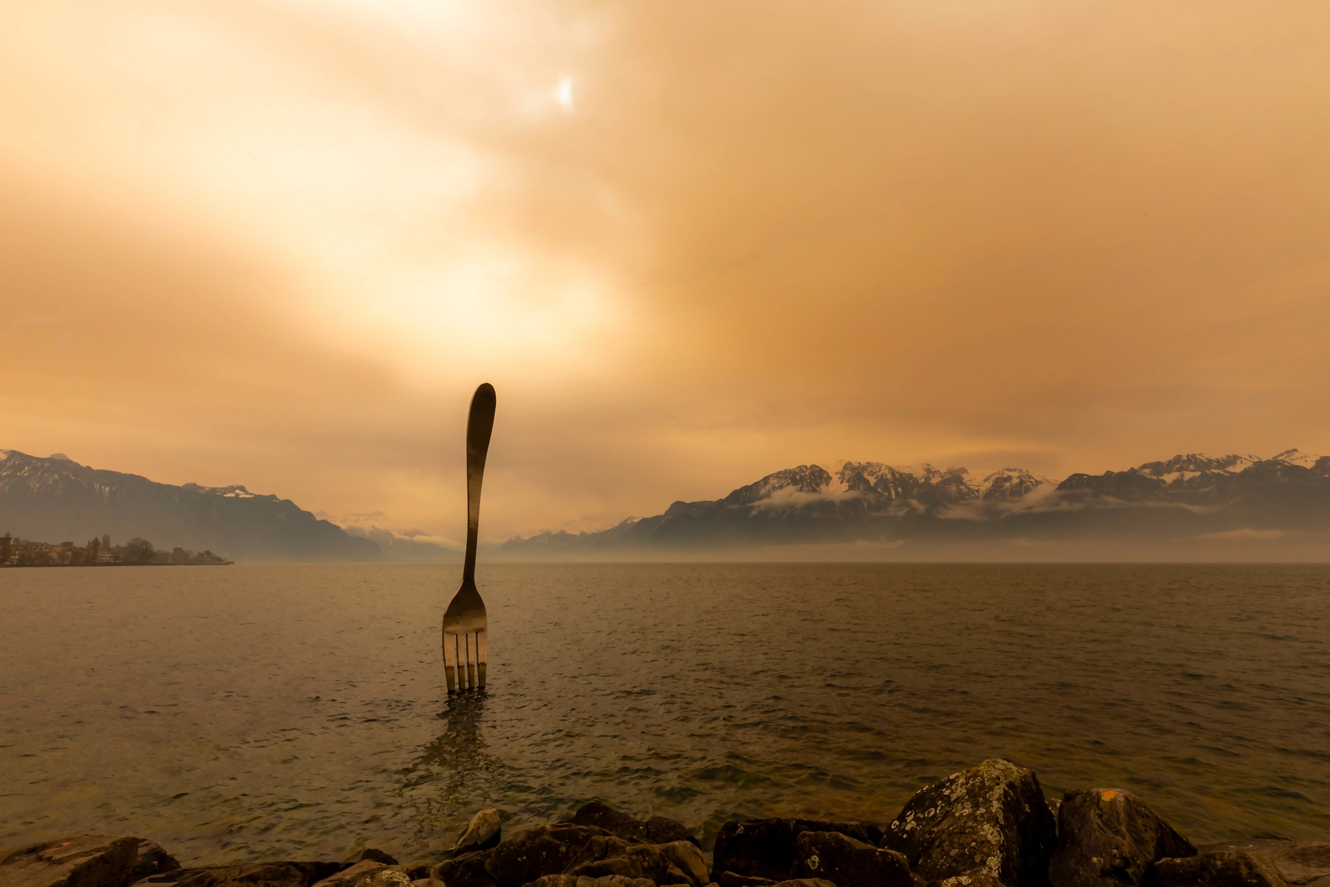 Golden Haze Sahara Dust Over Lake Léman