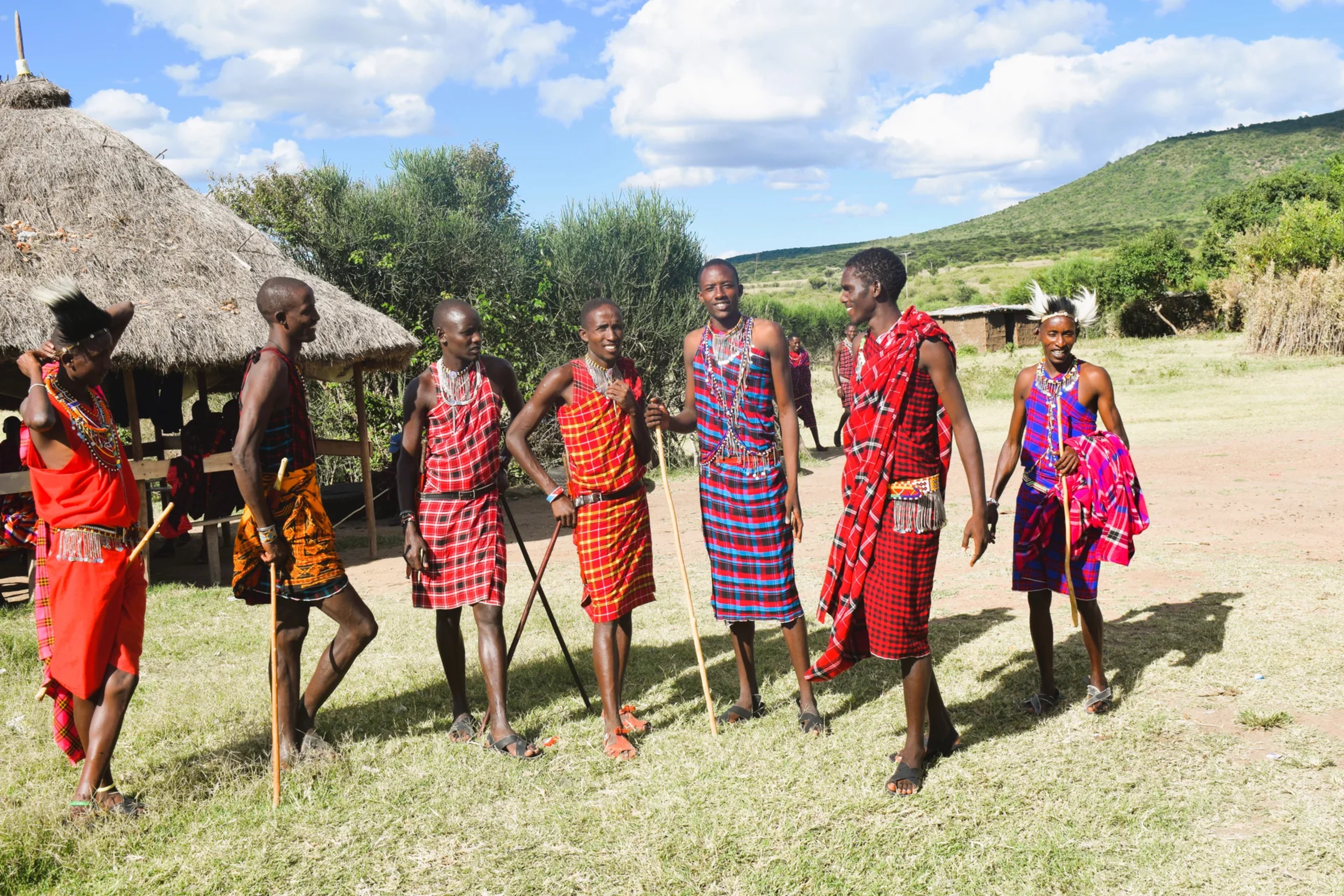 Traditional Maasai attire during a dance performance
