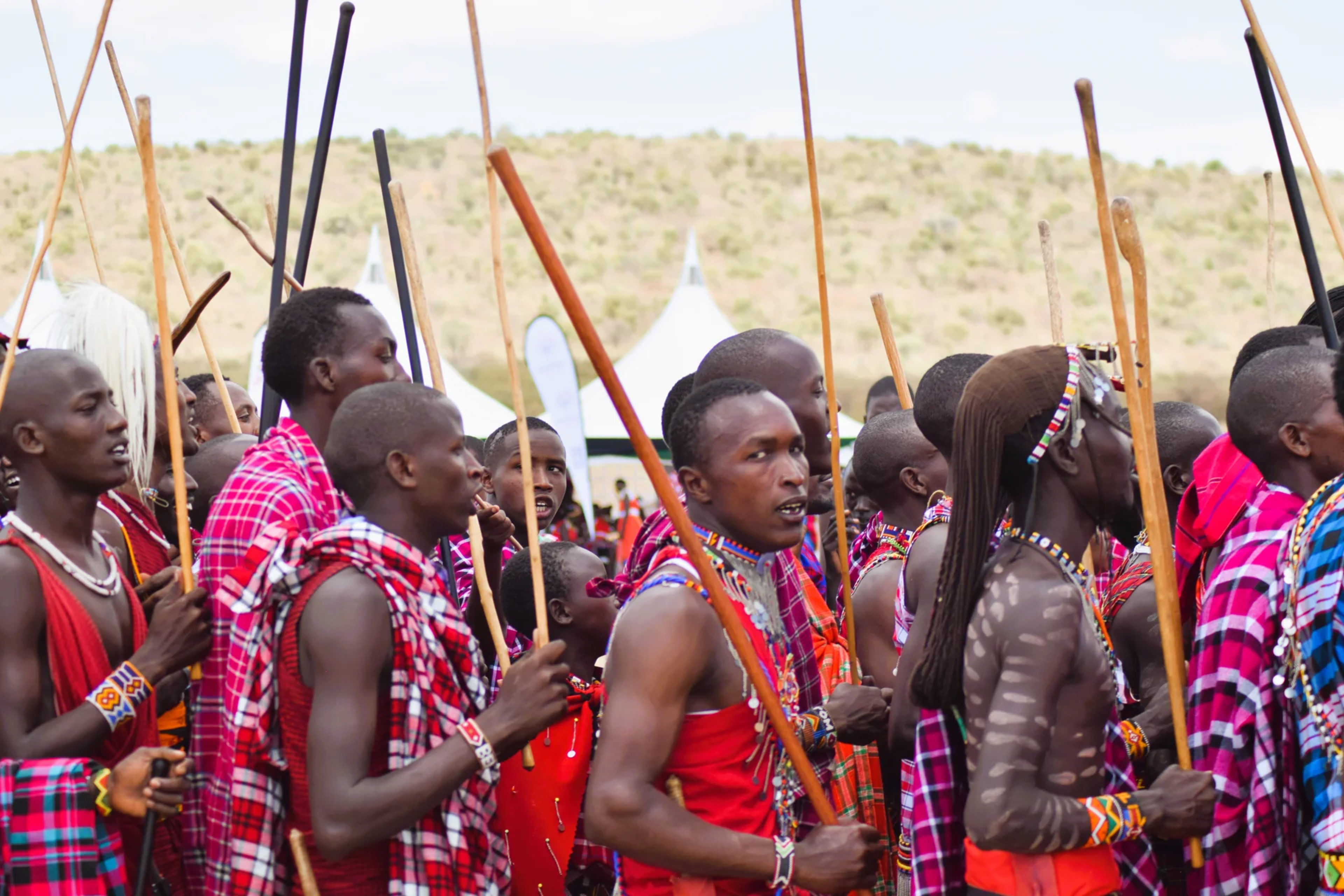 Traditional Maasai dancers performing near Kitumo Mara