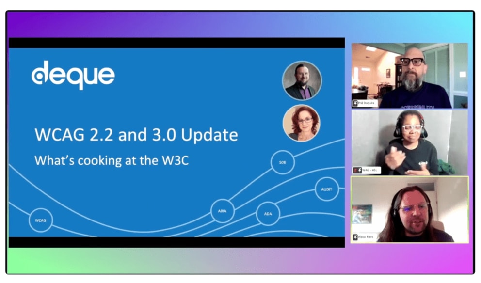 Screenshot: Opening title slide of WCAG 2.2 and 3.0 talk