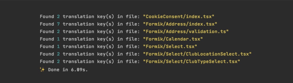 Example output from running the translation string scan