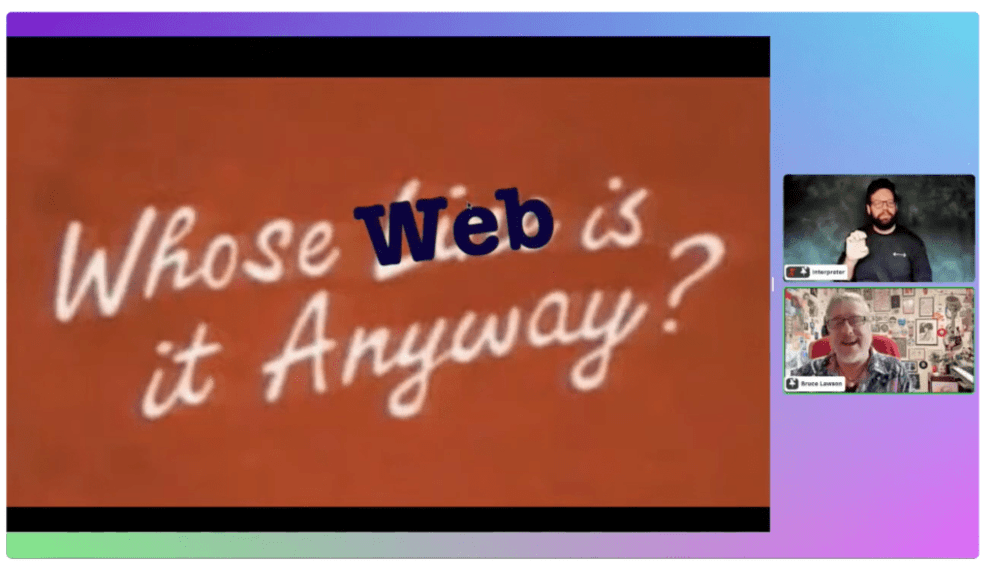 Screenshot: Opening title slide of Whose Web is it Anyway talk