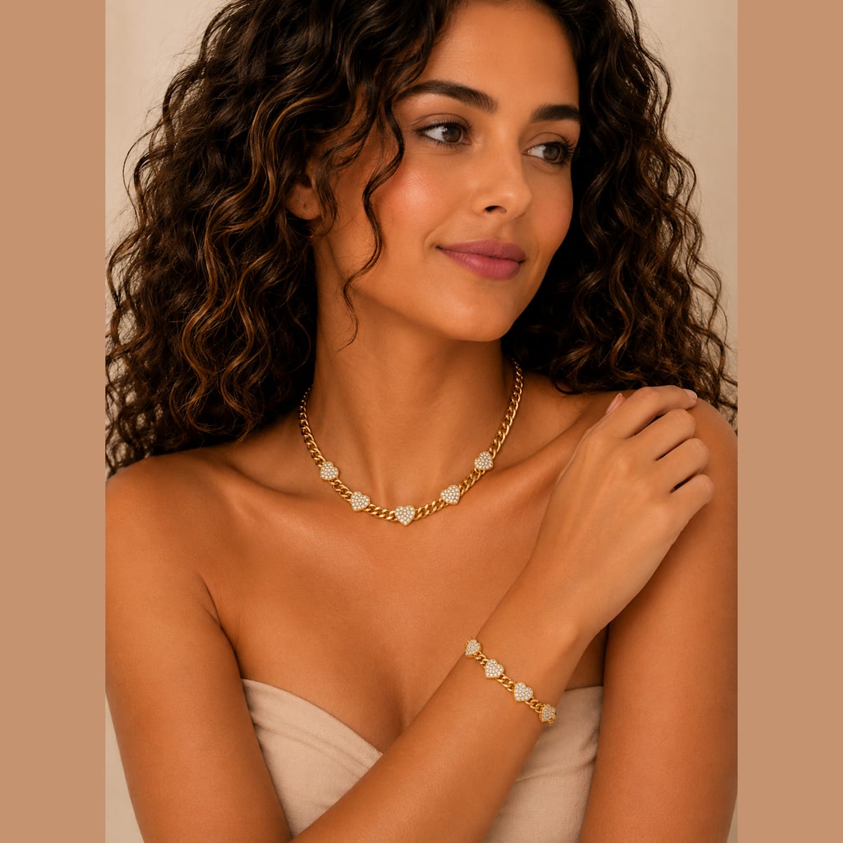 Gold Zircon Heart Rhinestone Set ᰔᩚ