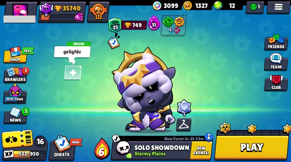 Brawl Stars Account (IOS/ANDROID) – 74 Brawlers | 35,740 Trophies | 102 Skins | 9 Legends | 21 Mythics | 25 Epics | 1,327 Gold | 12 Gems | 3,099 Blings |