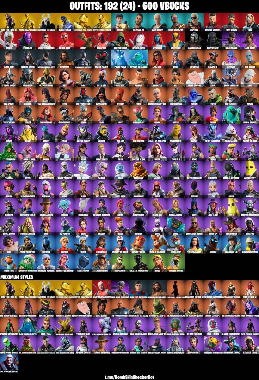 192 Skins, Rage, Spiderman, Midas (Fully Golden), Ragnarok (Stage 6), Rust Bucket, Skull Trooper, Reaper Axe [PC/PSN/XBOX/Switch]