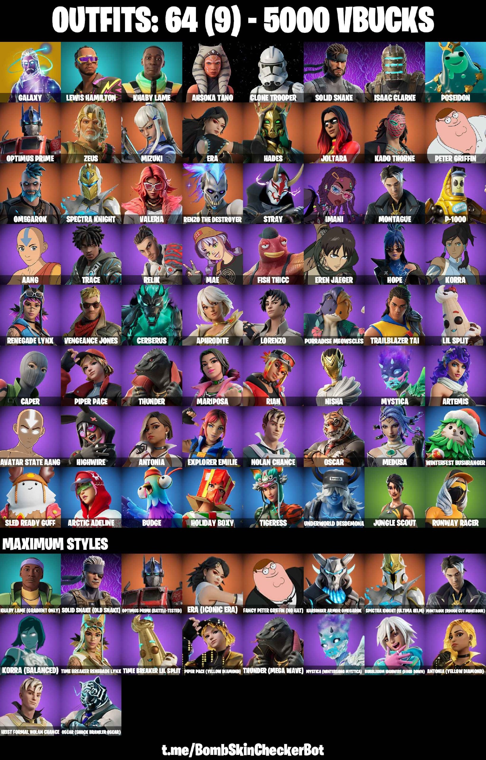 64 Skins, Galaxy, Joltara, Eren Jaeger, Khaby Lame, Isaac Clarke, Lewis Hamilton, Ashoka Tano, Solid Snake [PC/PSN/XBOX/Nintendo]