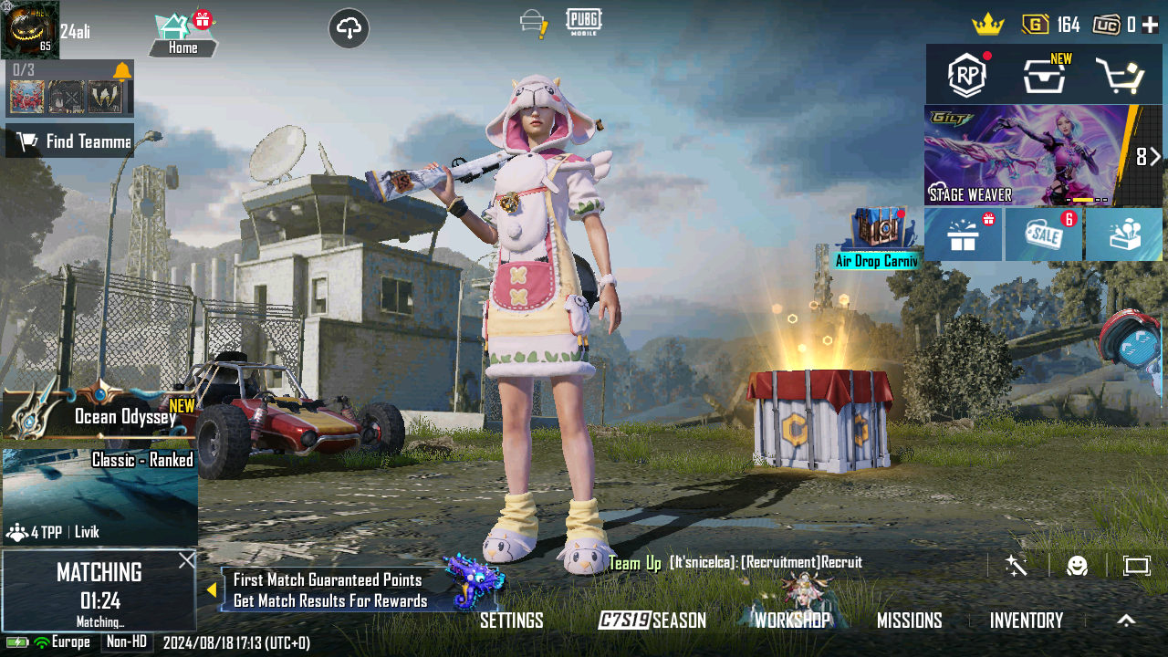 PUG Mobile Account – LvL 65 | 73 Sets | 4 Halmets | 6 Backpacks | P14